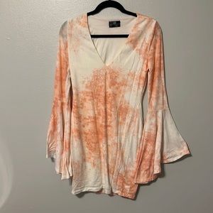 Lux LA tye dye blush bell sleeve mini dress size Small